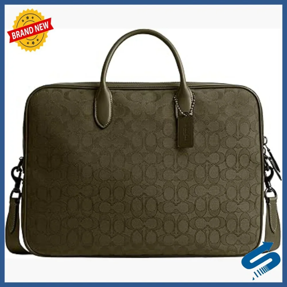 Leather Work Bag with Laptop Sleeve, Detachable Strap, Professional Briefcase